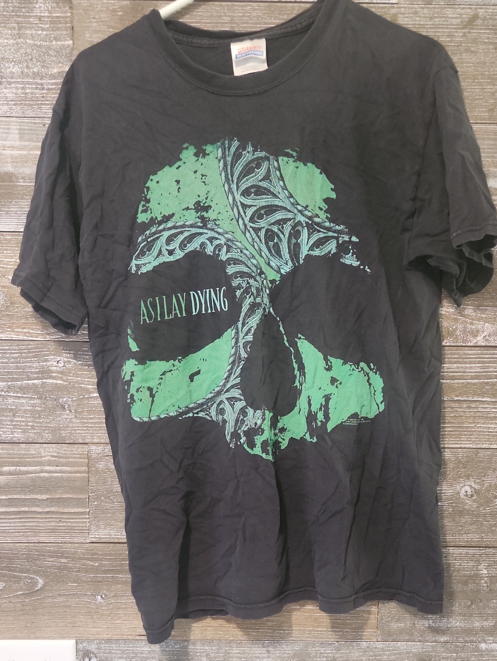 AsI Lay Dying Band Tee Black Short Sleeve With Green Skull Graphic